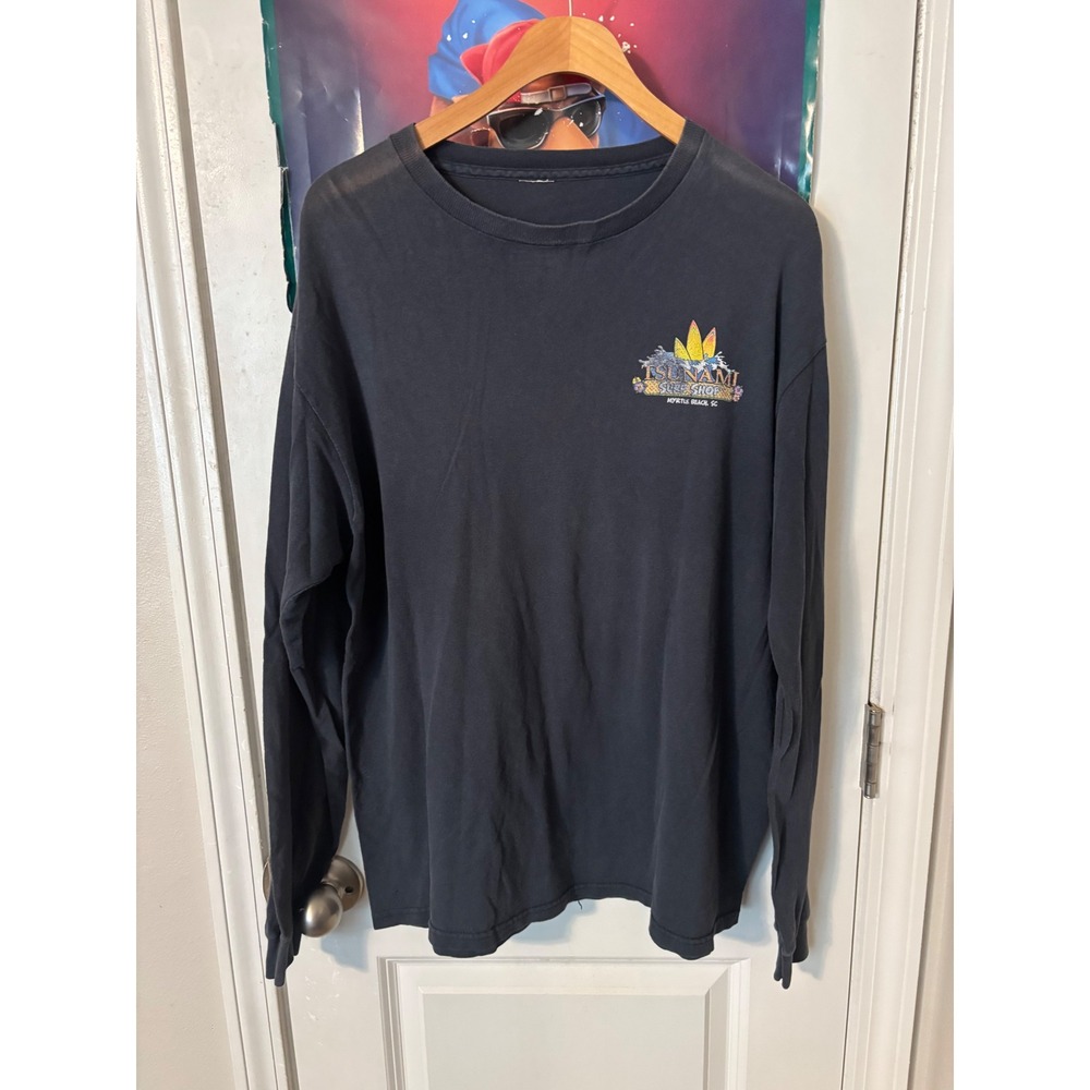 Tsunami Surf Shop Myrtle Beach Long Sleeve Graphic T-Shirt Mens XL Faded Navy
